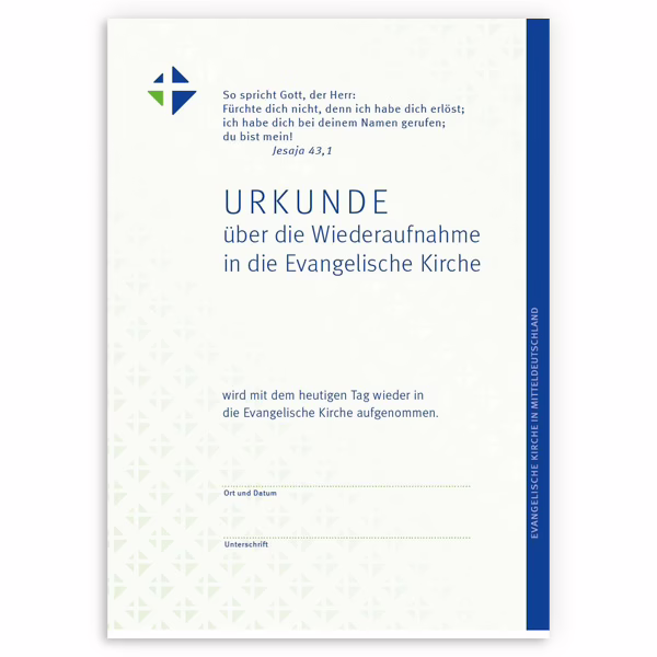 EKM-Urkunde "Wiederaufnahme in die Evang. Kirche"